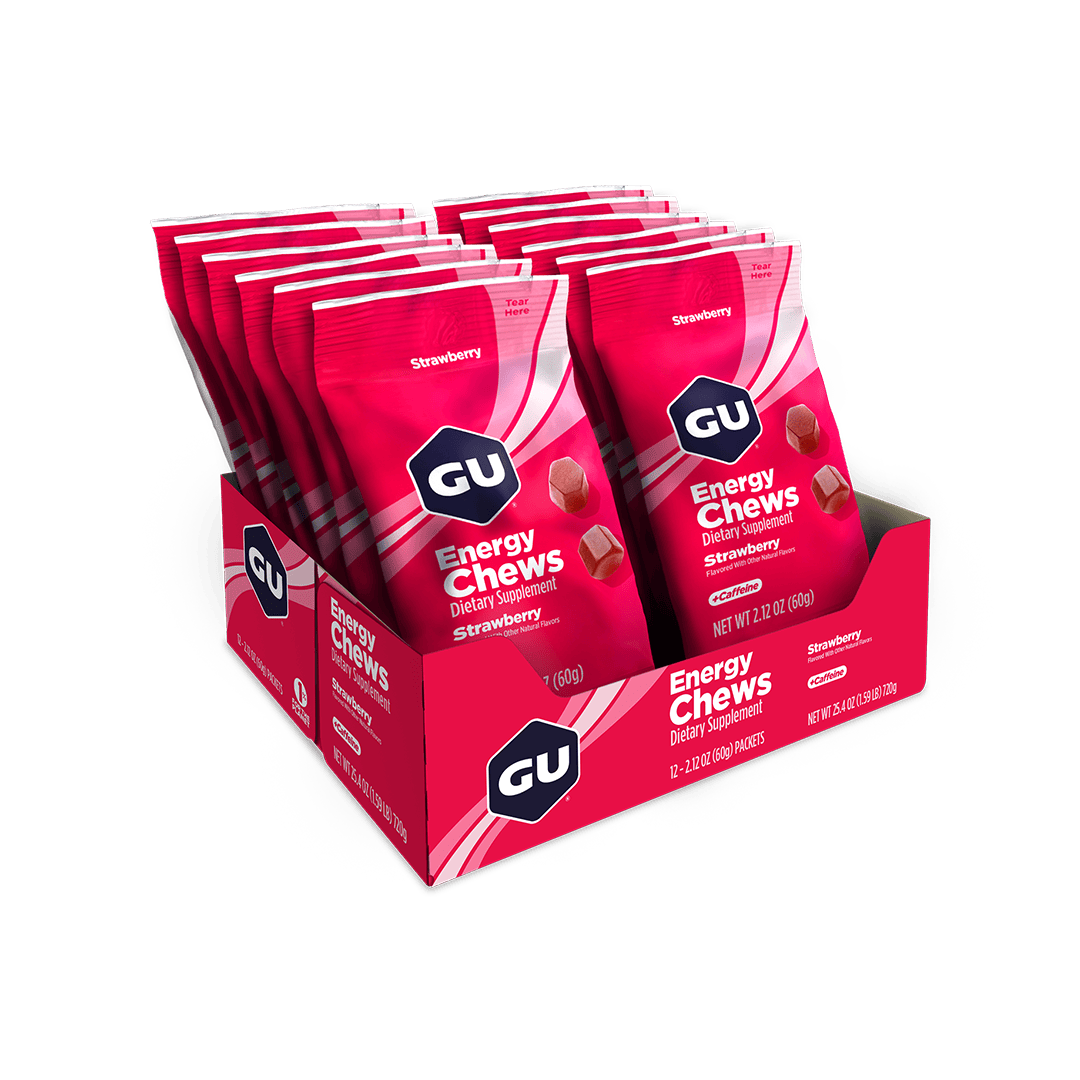 GU Chews Box of 12 / Strawberry (Caffeine) GU Energy Chews XMiles