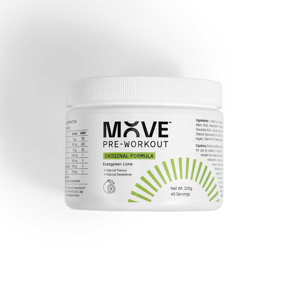 MOVE Pre-Workout 30 Serving Tub (180g) / Evergreen Lime Strength Formula XMiles