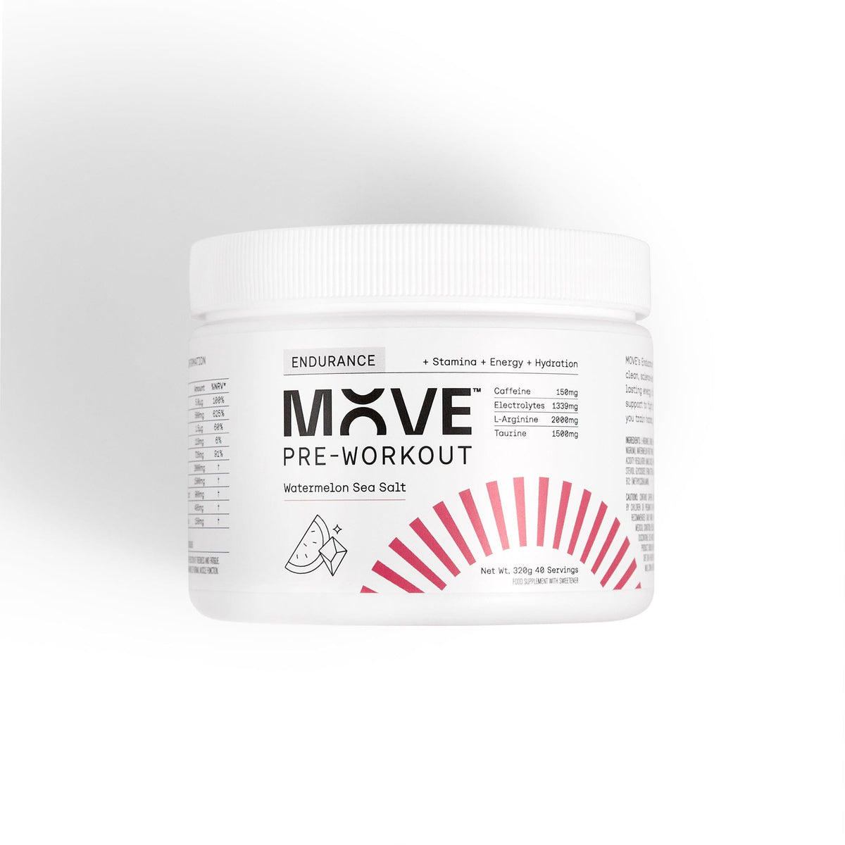 MOVE Pre-Workout 30 Serving Tub (180g) / Watermelon Sea Salt Endurance Formula XMiles
