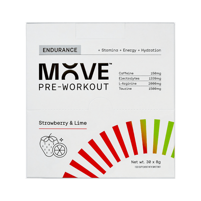 MOVE Pre-Workout Box of 30 / Strawberry & Lime Endurance Formula XMiles