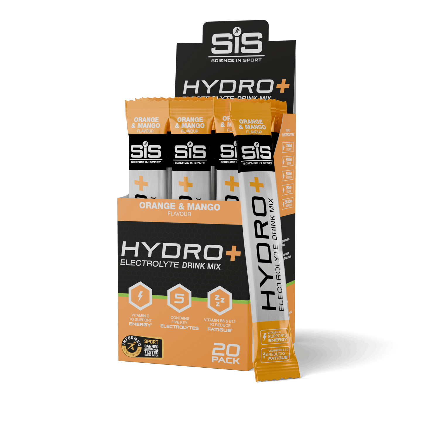 SiS Electrolyte Drinks Box of 20 / Orange & Mango HYDRO+ XMiles