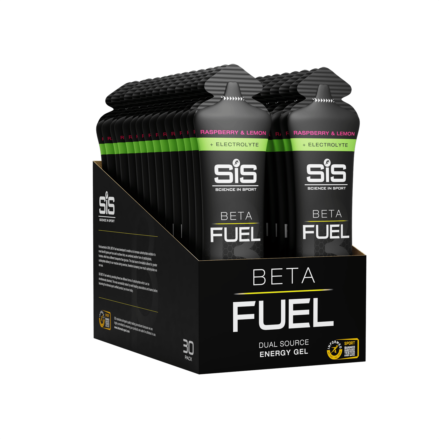 SiS Gels Box of 30 / Raspberry & Lemon Beta Fuel + Electrolyte Gel XMiles