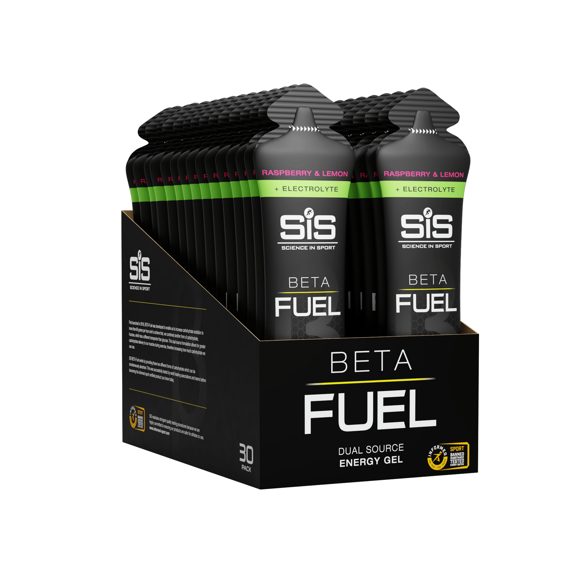 SiS Gels Box of 30 / Raspberry & Lemon Beta Fuel + Electrolyte Gel XMiles