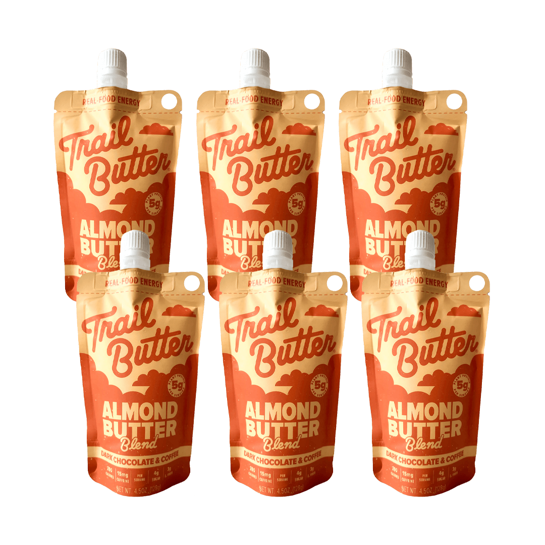 Trail Butter Nut Butter Box of 6 / Dark Chocolate & Coffee (Contains Caffeine) Nut Butter ‘Big Squeeze’ Pouches XMiles