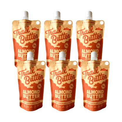 Trail Butter Nut Butter Box of 6 / Dark Chocolate & Coffee (Contains Caffeine) Nut Butter ‘Big Squeeze’ Pouches XMiles